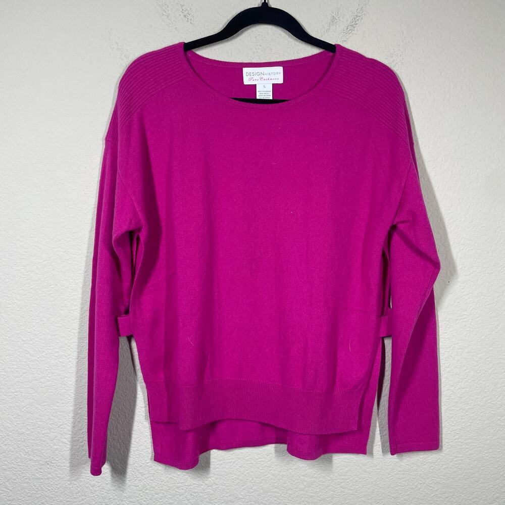 Design History Small Pure Cashmere Cut Out Sweater Fuchsia Pink Long Sleeves